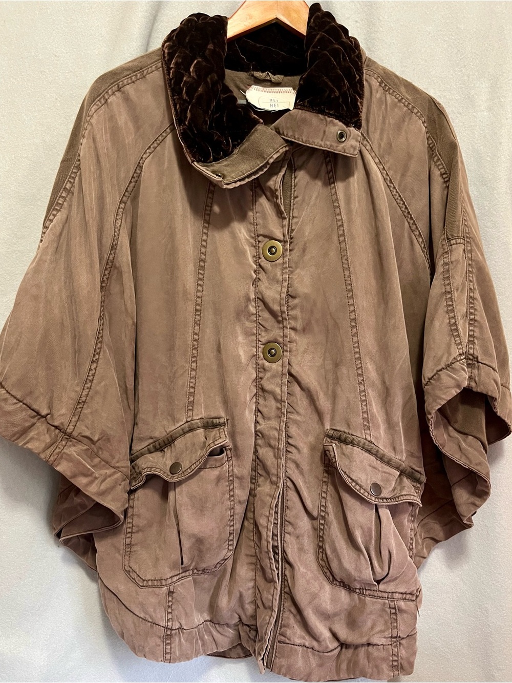 Hei Hei Anthropologie Todra Cape Jacket Brown Velvet Collar Utility Boho